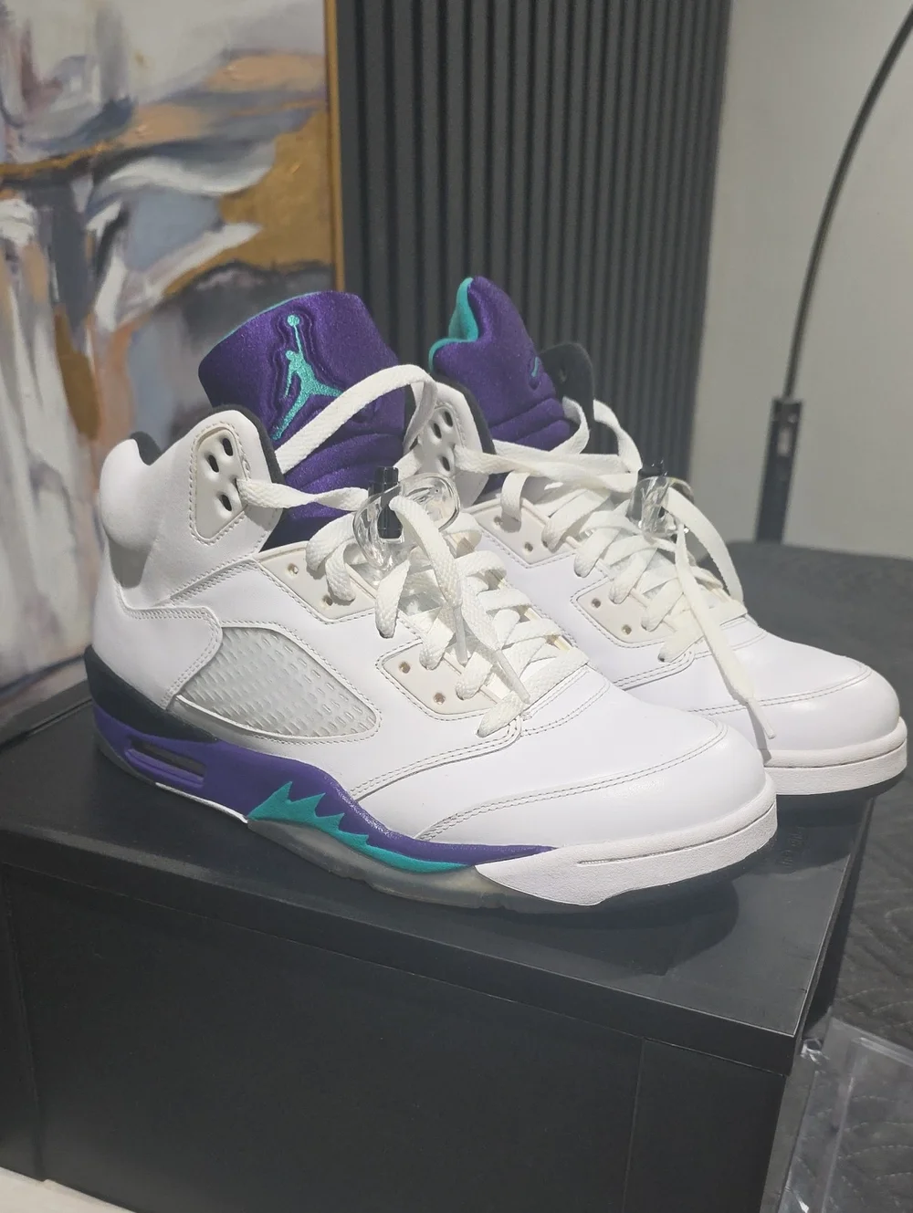 Nike White Purple Teal Air Jordan 5 Retro Men’s Sneakers